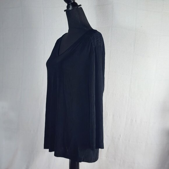 Chico's Travelers Black Acetate Span 3/4 Ruched Sleeve Top Size Chico 3 US XL 16 - Picture 6 of 16
